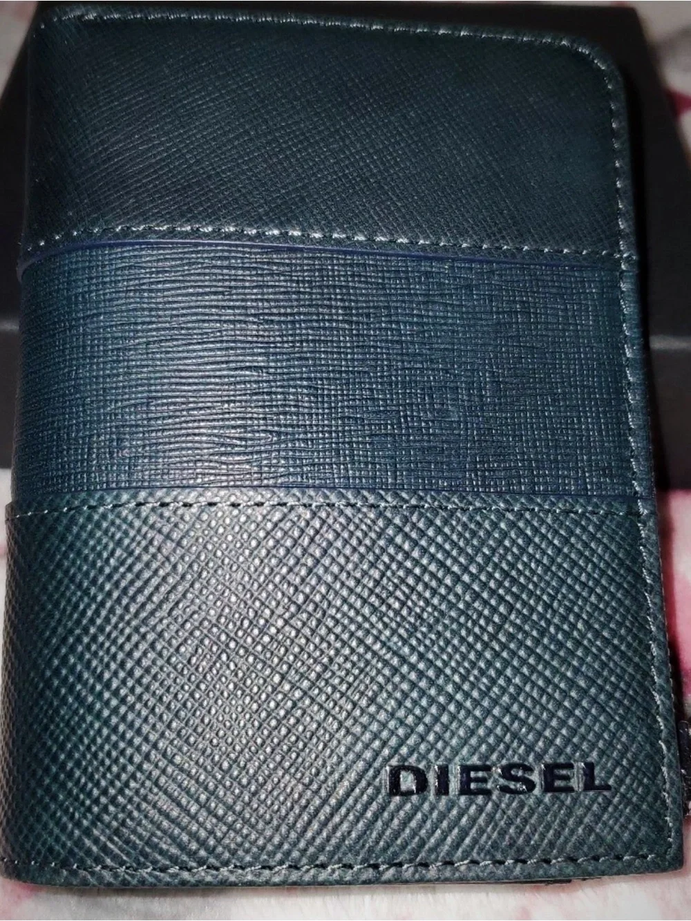 Diesel Two-Tone Textured Leather Bifold Wallet in Dark Teal